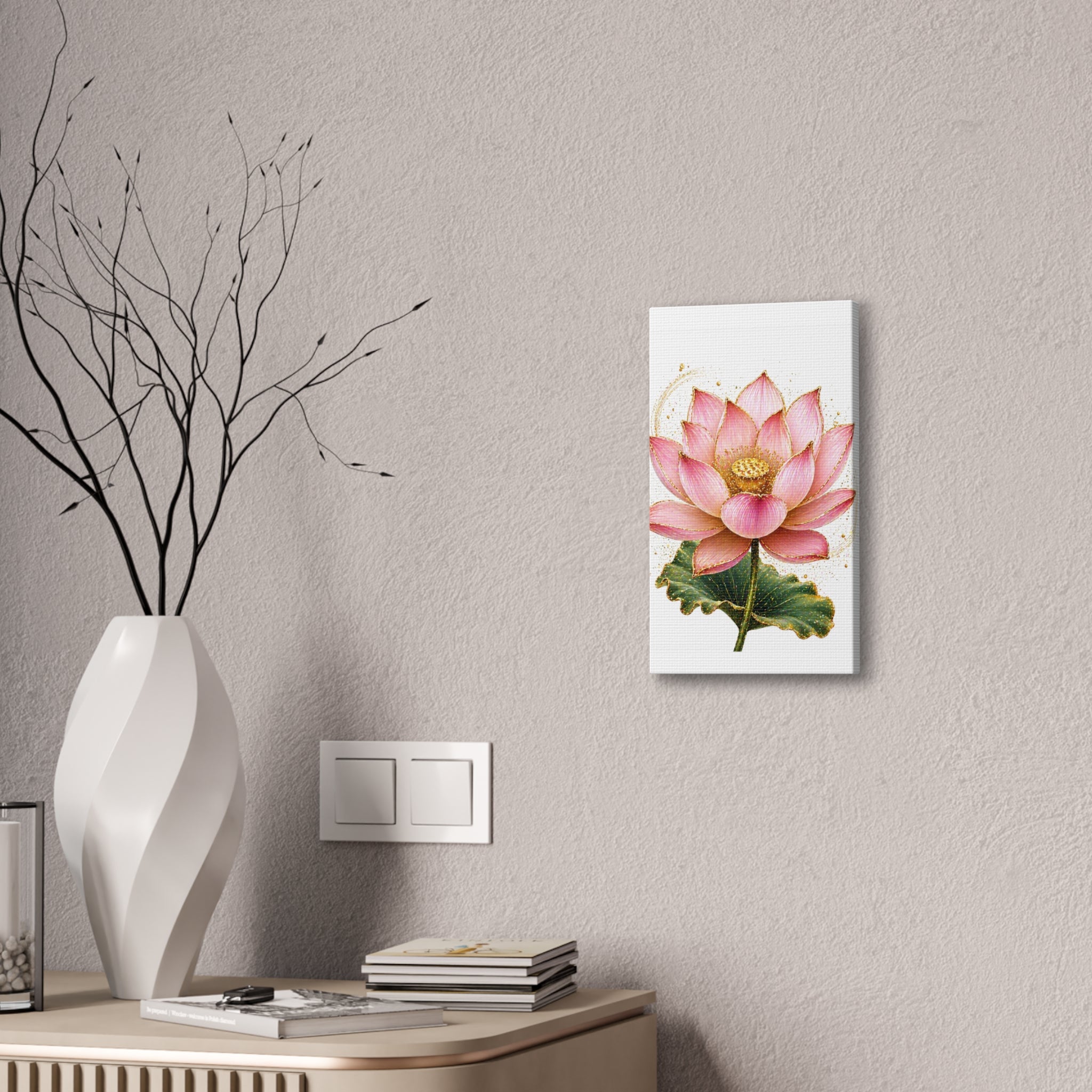 Pink Lotus Canvas Wall Art — Stretched Floral Canvas Print