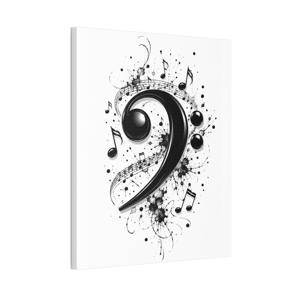 Bass Clef Music Canvas Wall Art — Black & White Musical Notes Print
