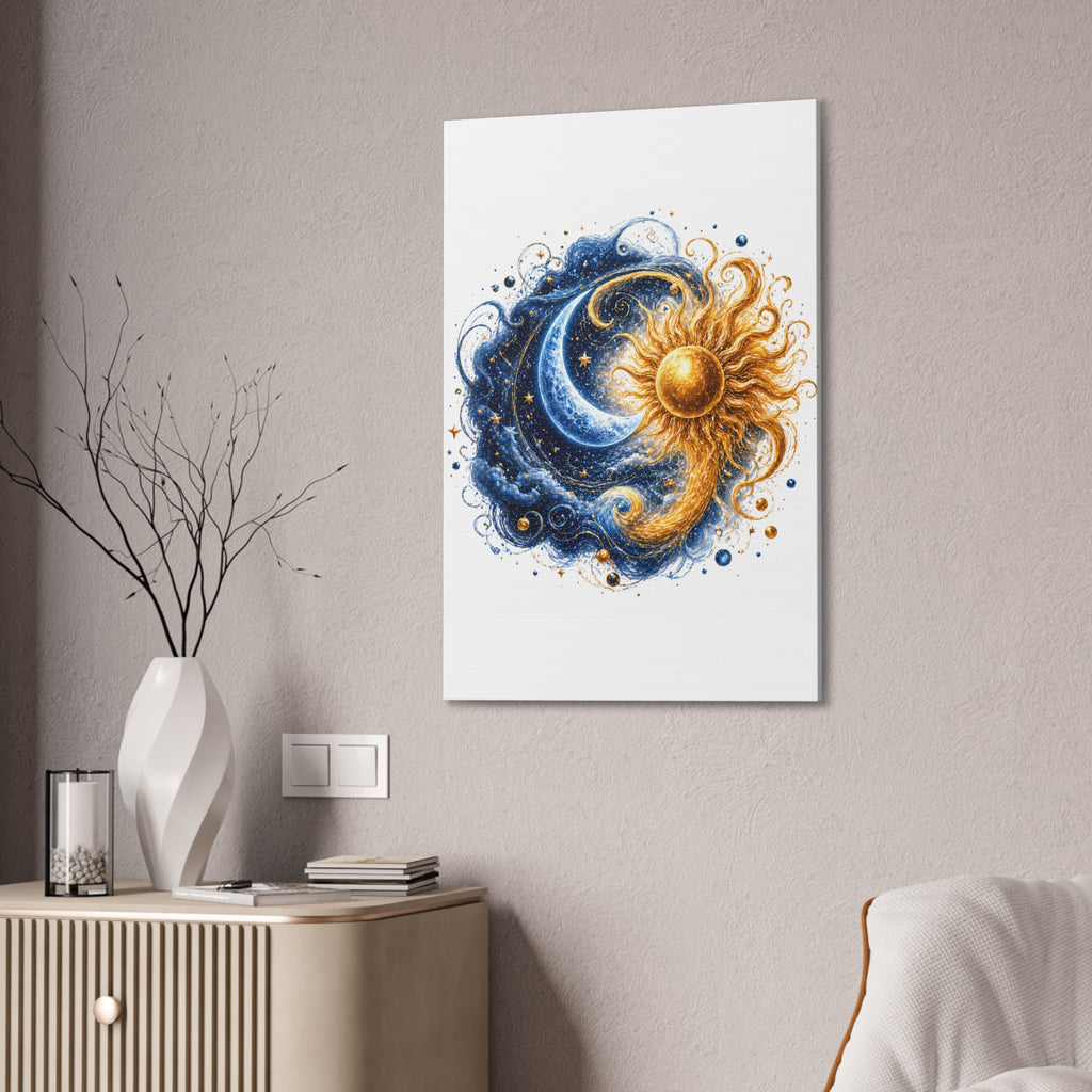 Sun and Moon Wall Art Canvas - Cosmic Celestial Painting