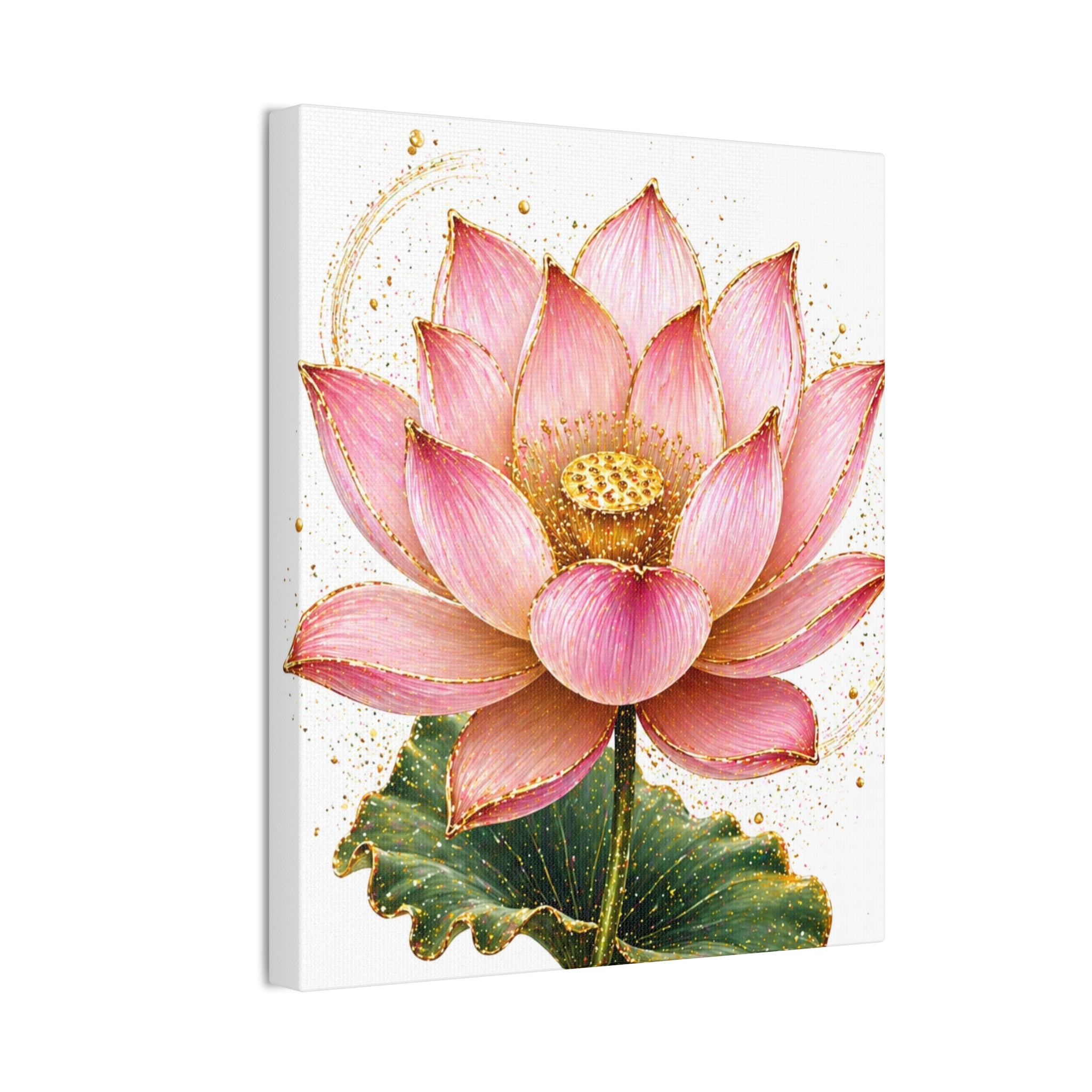 Pink Lotus Canvas Wall Art — Stretched Floral Canvas Print