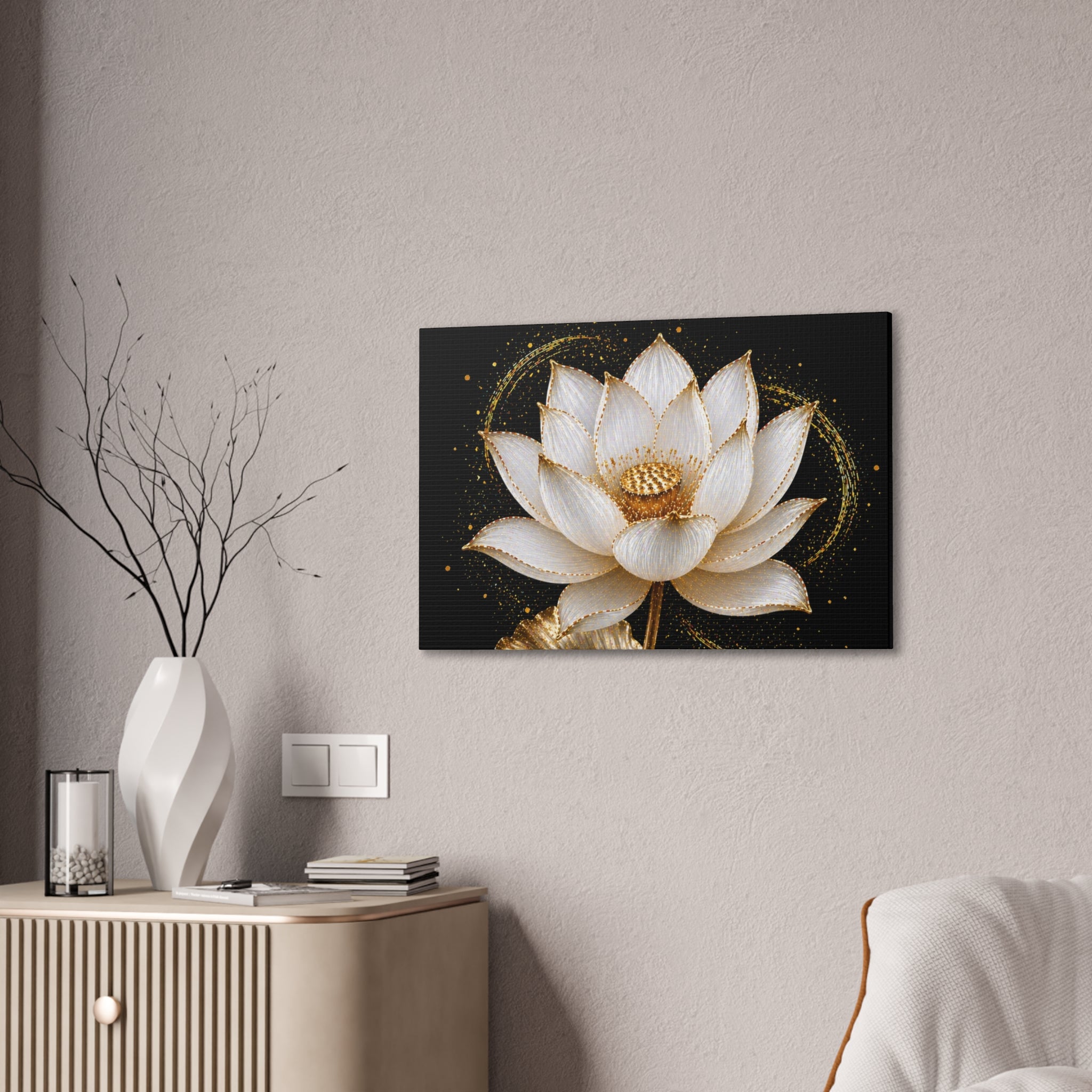 Gold Lotus Canvas Wall Art - Stretched Canvas Floral Print