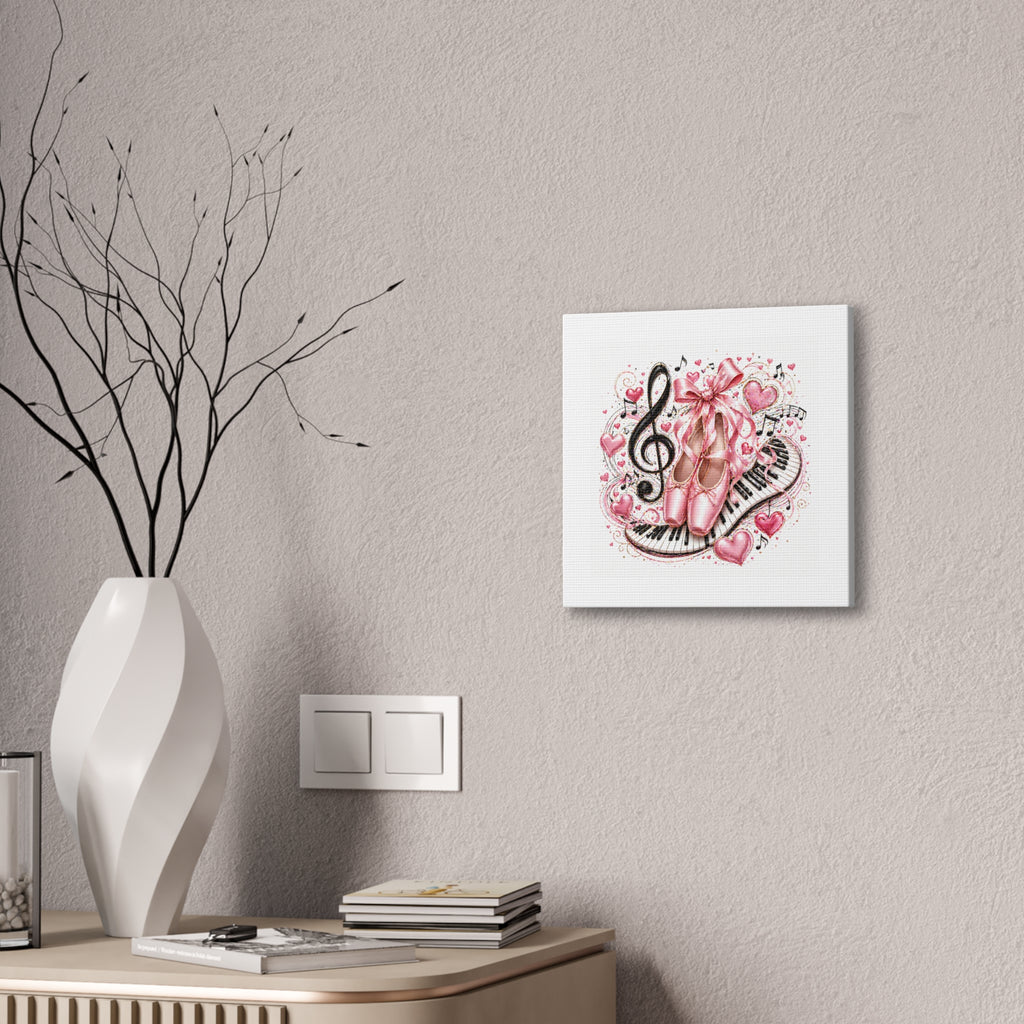 Ballet & Music Canvas Art — Pink Pointe Shoes, Piano Keys & Treble Clef Wall Decor