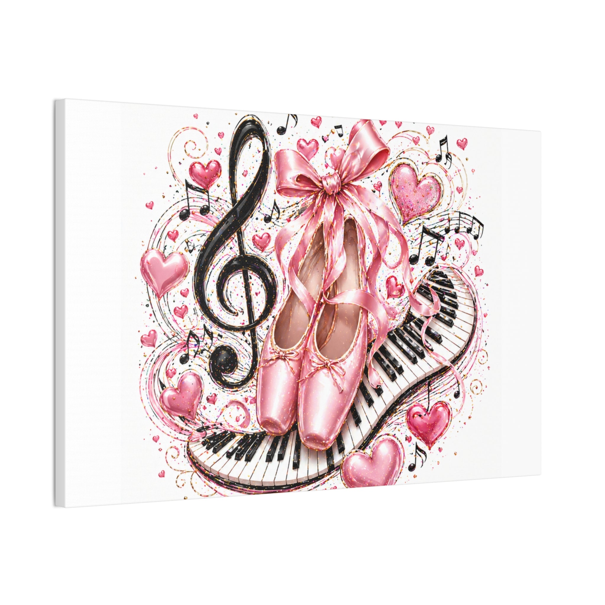 Ballet & Music Canvas Art — Pink Pointe Shoes, Piano Keys & Treble Clef Wall Decor
