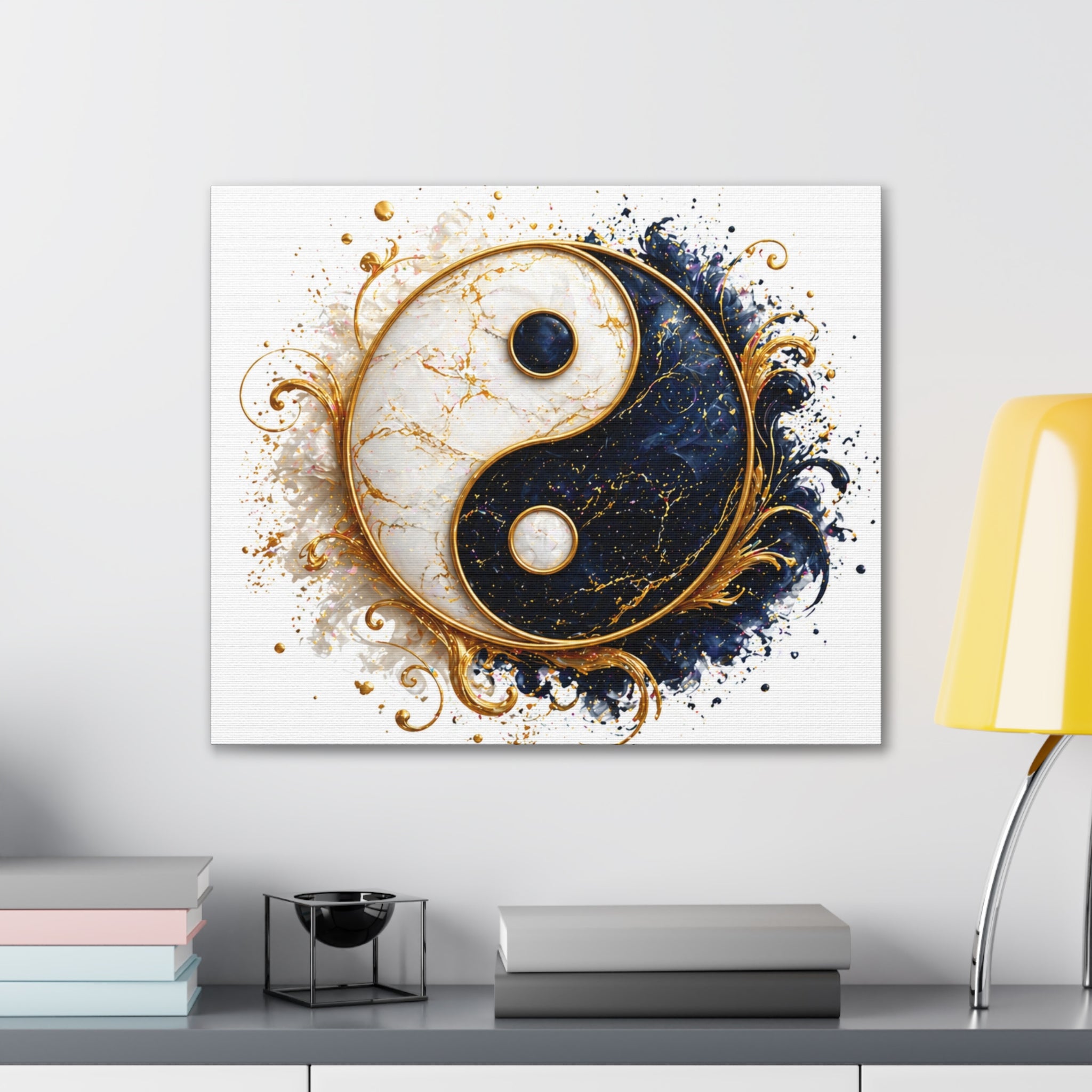 Yin Yang Marble Canvas Wall Art - Gold & Black Spiritual Decor