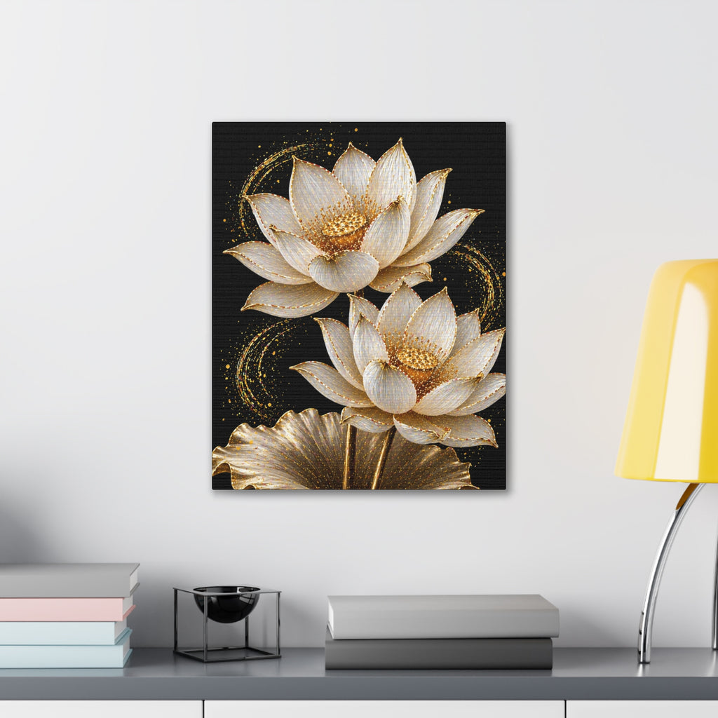 Golden Lotus Canvas Print — Elegant Floral Wall Art