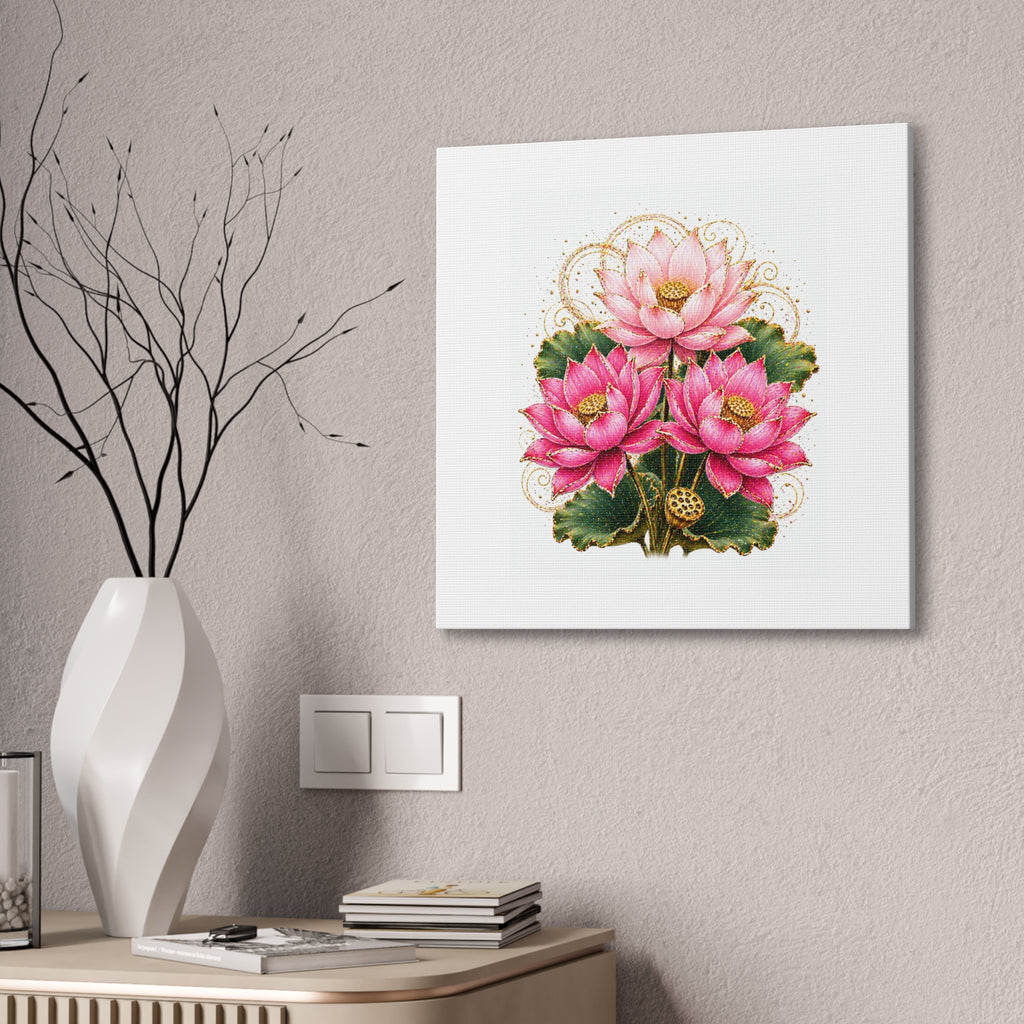 Lotus Floral Canvas Wall Art — Pink Lotus Stretched Canvas Print