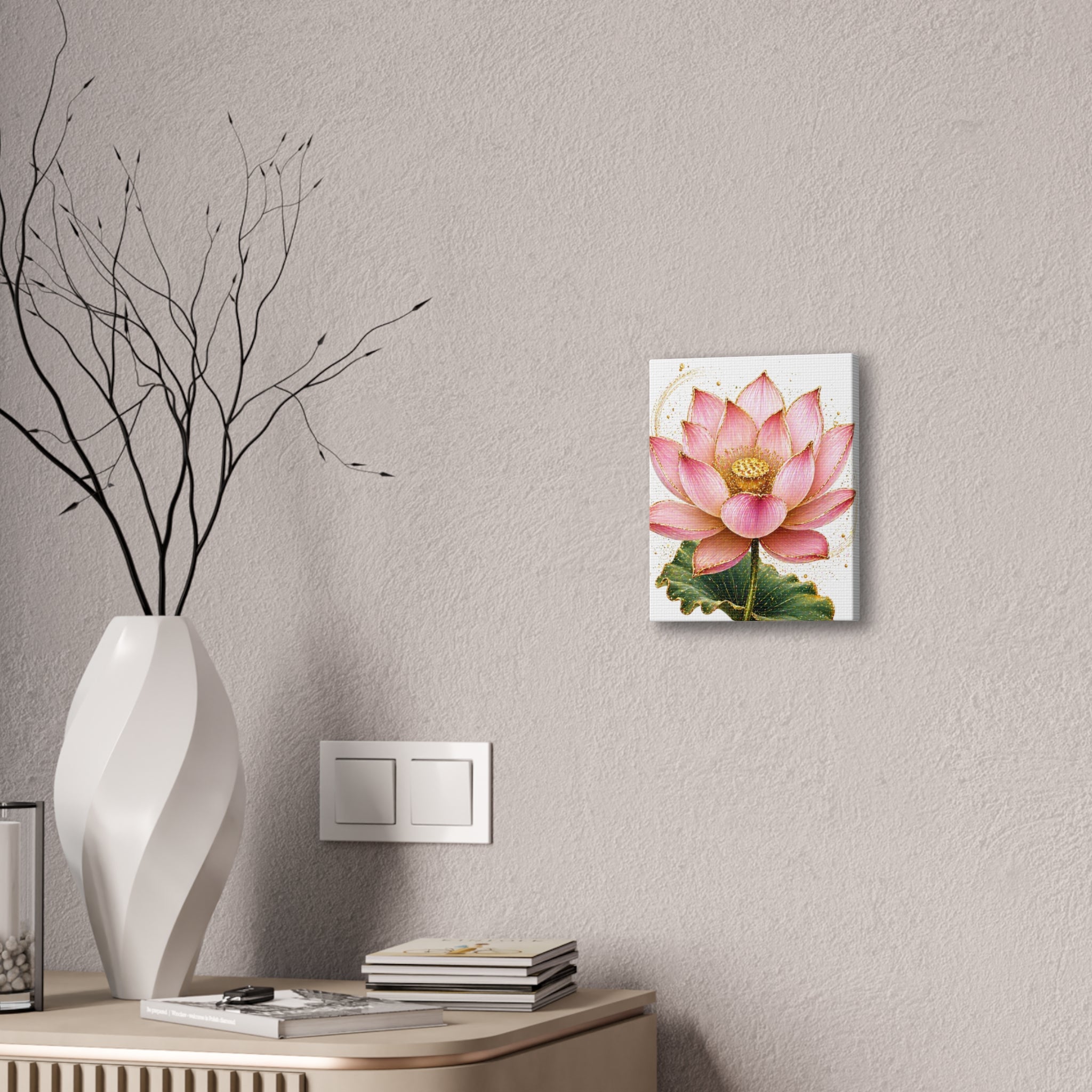 Pink Lotus Canvas Wall Art — Stretched Floral Canvas Print