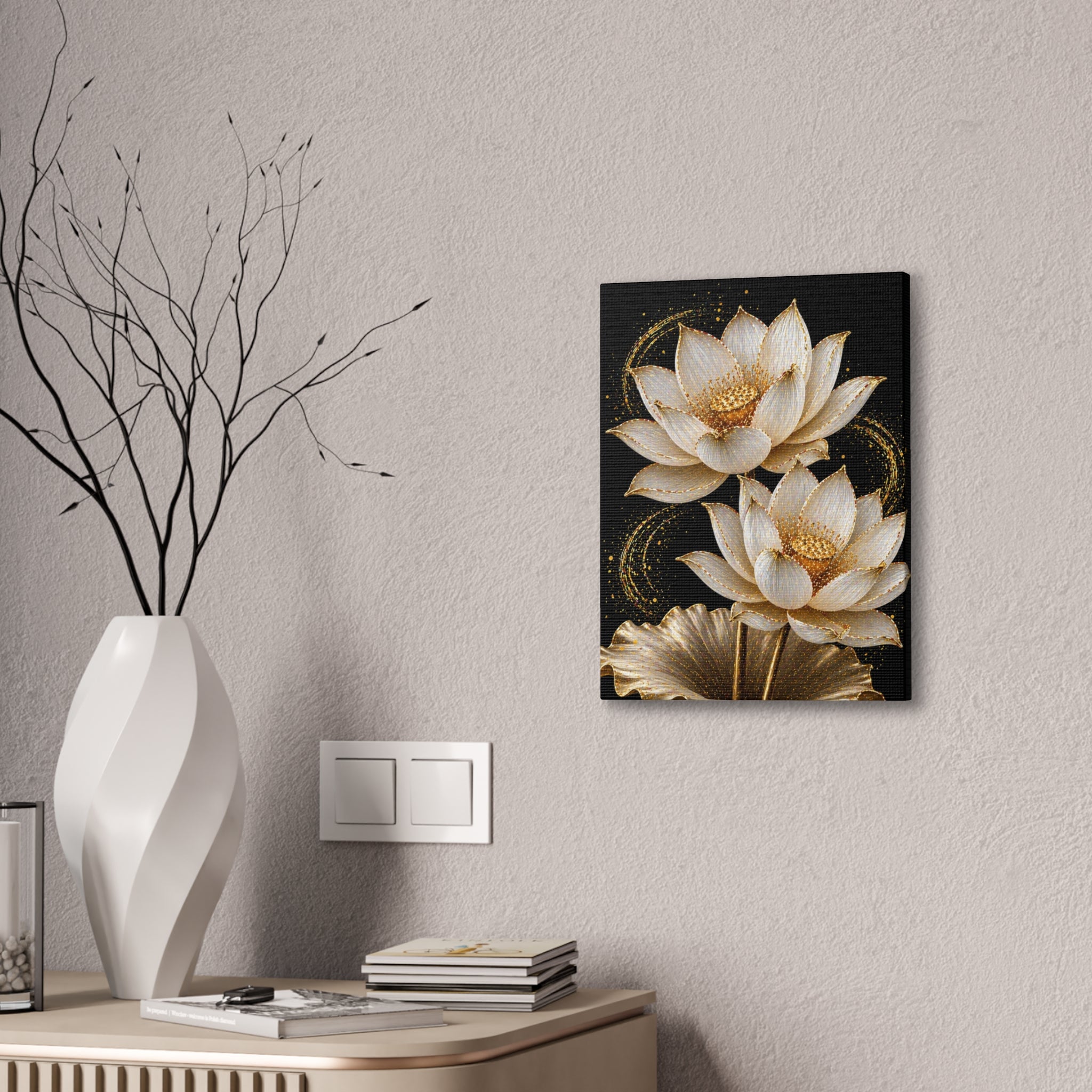 Golden Lotus Canvas Print — Elegant Floral Wall Art