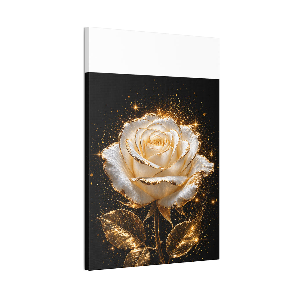 Golden Sparkle Rose Canvas Print — Glam Floral Wall Art