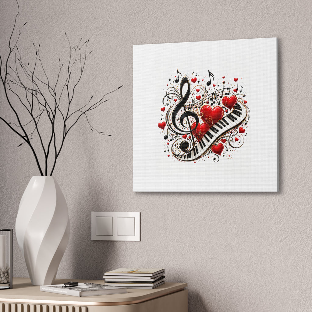 Canvas Print - Musical Hearts Treble Clef & Piano Wall Art (Valentine Music Gift)