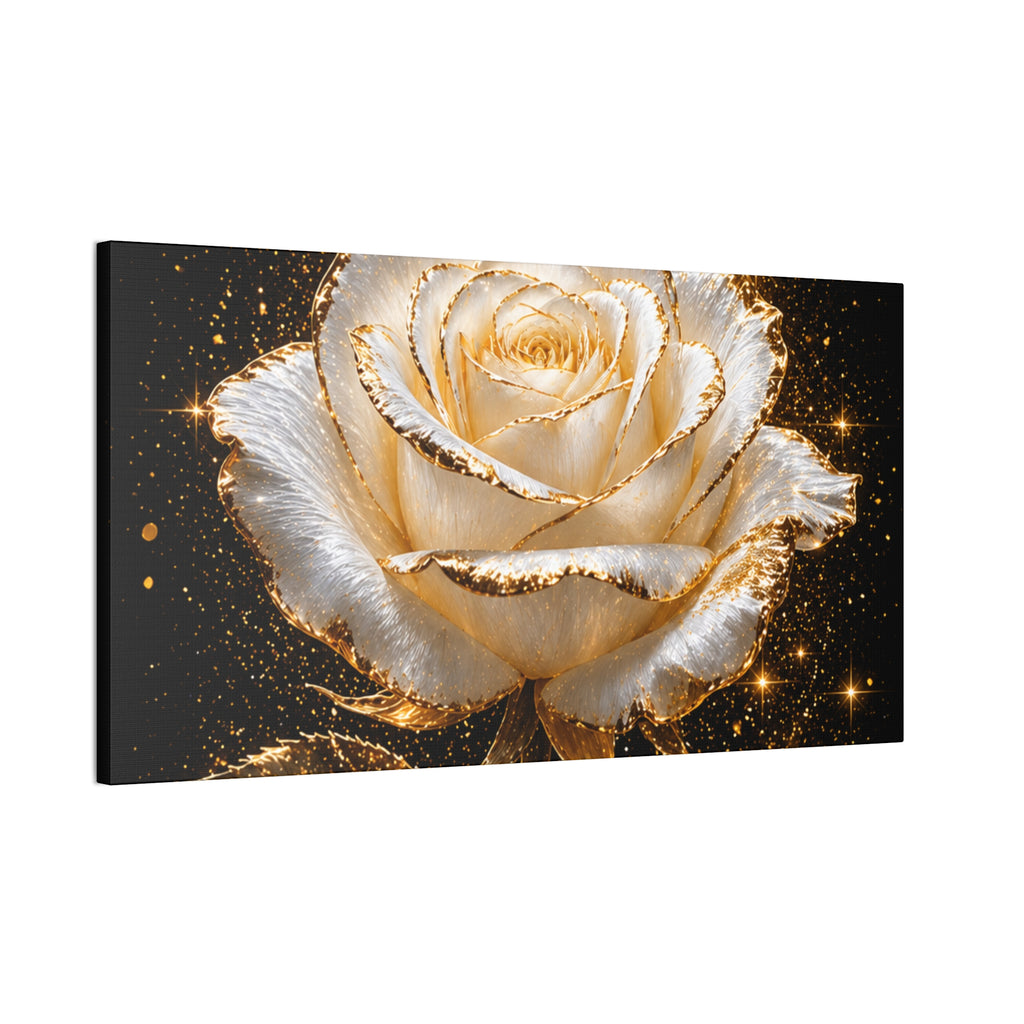 Golden Sparkle Rose Canvas Print — Glam Floral Wall Art