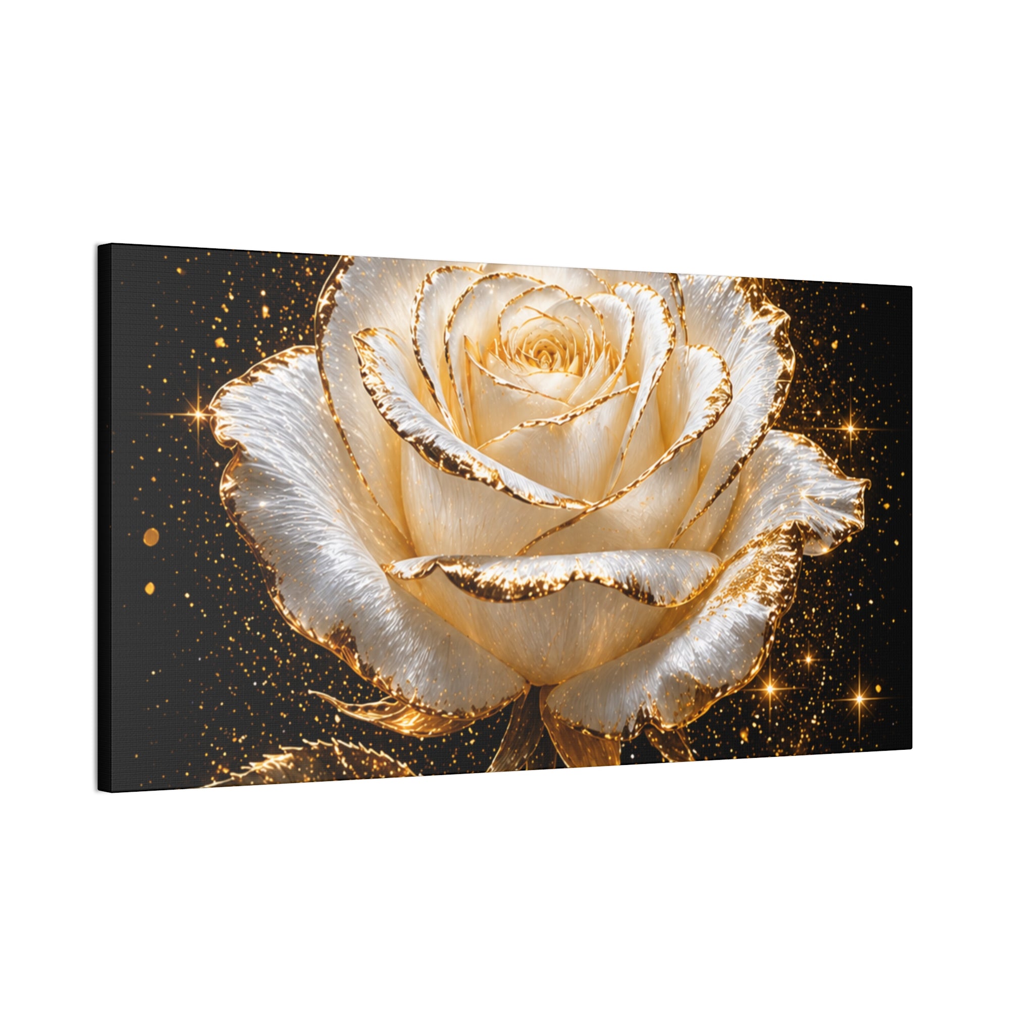 Golden Sparkle Rose Canvas Print — Glam Floral Wall Art
