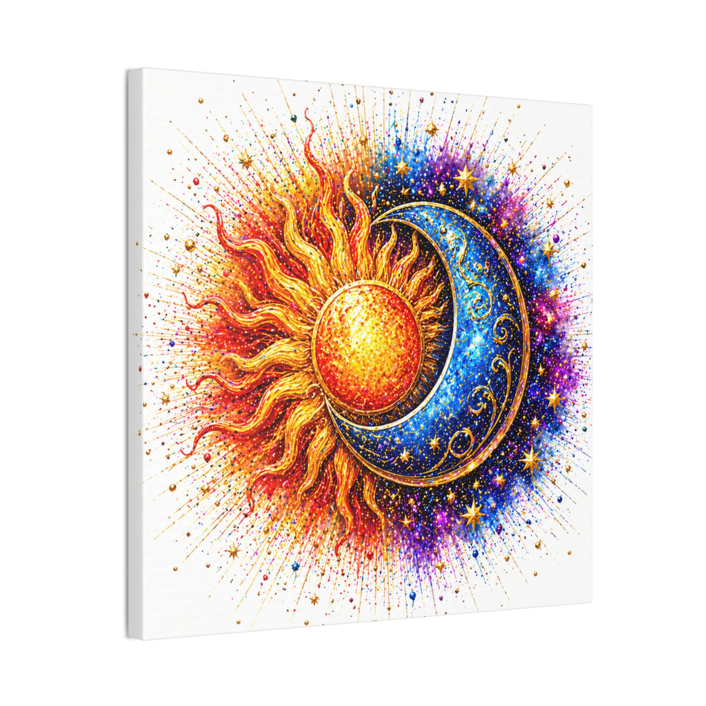 Sun and Moon Wall Art Canvas – Vibrant Celestial Sun & Crescent Moon Stretched Canvas