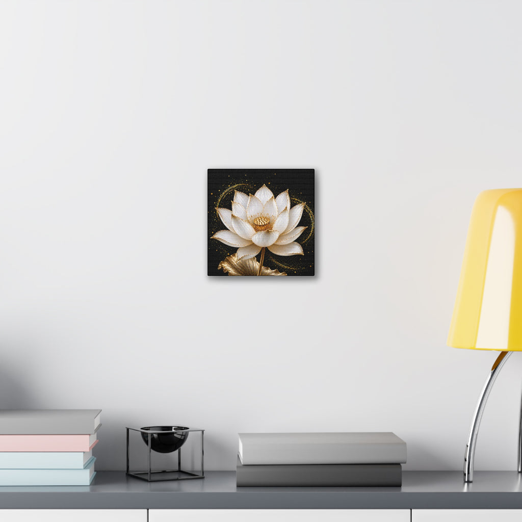 Gold Lotus Canvas Wall Art - Stretched Canvas Floral Print