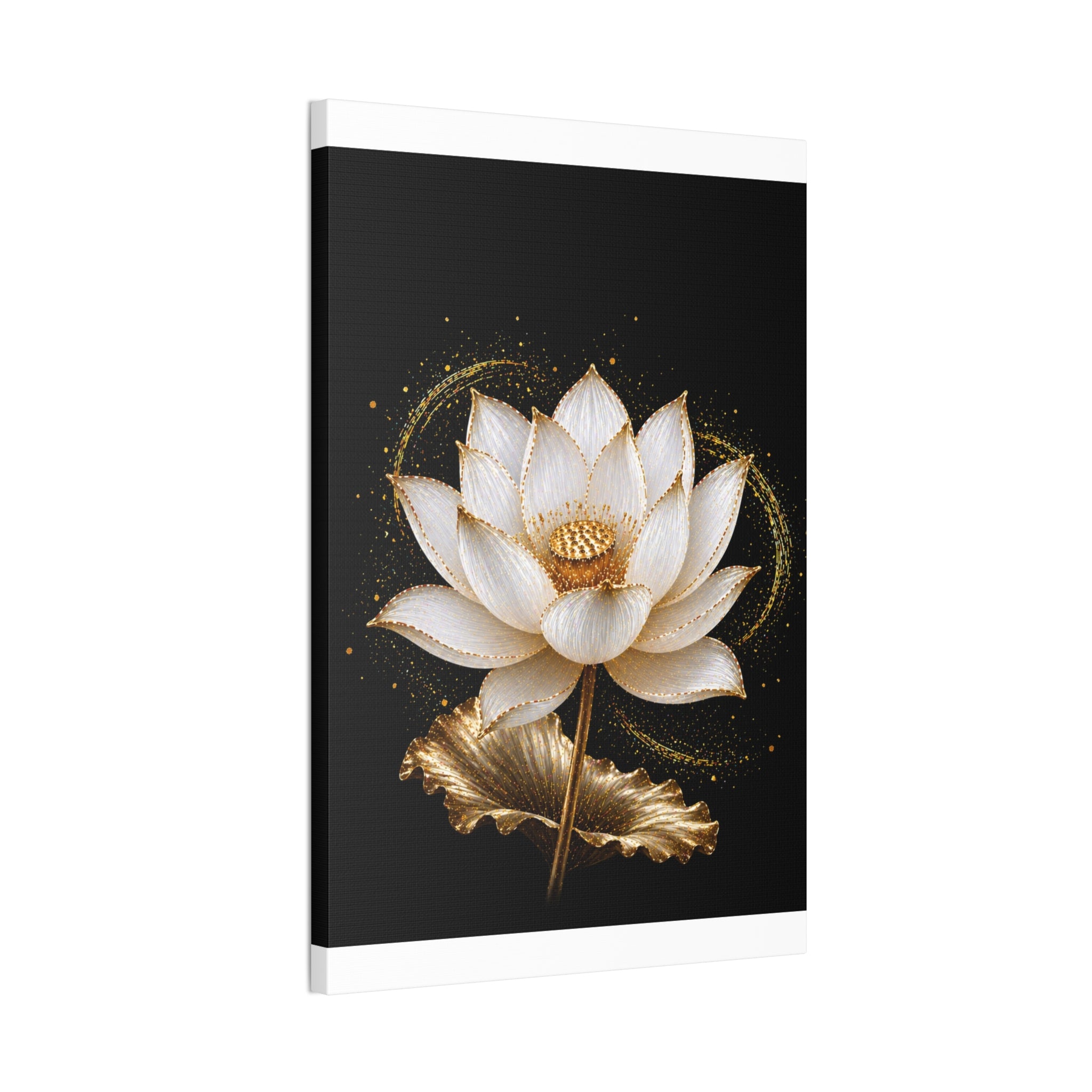 Gold Lotus Canvas Wall Art - Stretched Canvas Floral Print