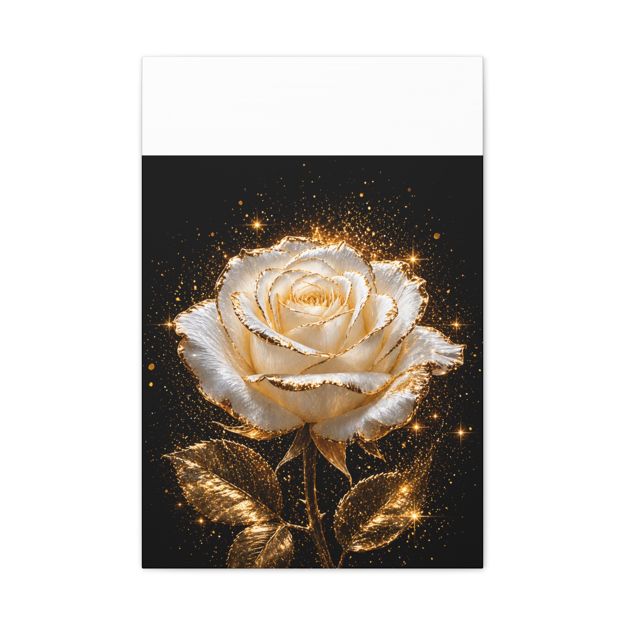 Golden Sparkle Rose Canvas Print — Glam Floral Wall Art