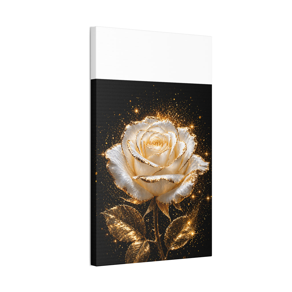 Golden Sparkle Rose Canvas Print — Glam Floral Wall Art