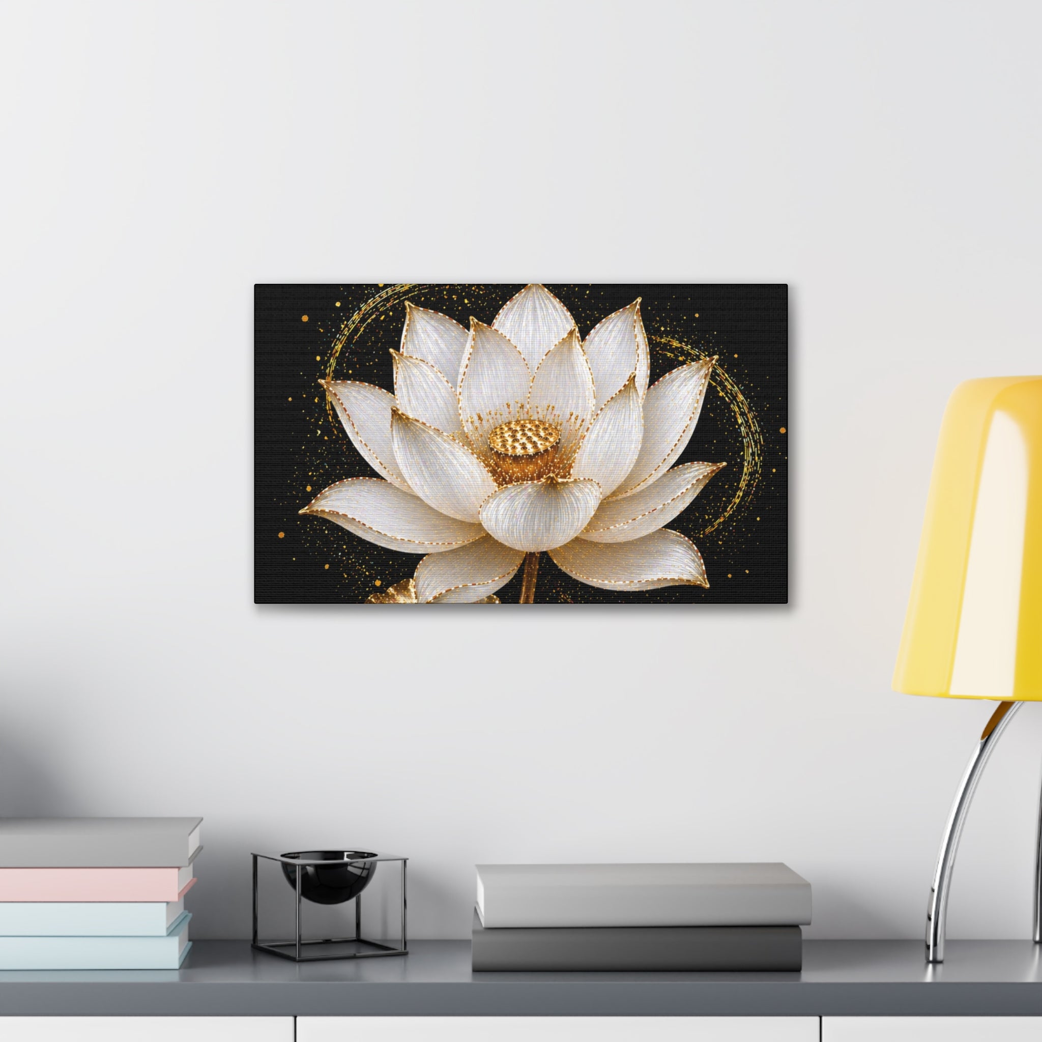 Gold Lotus Canvas Wall Art - Stretched Canvas Floral Print
