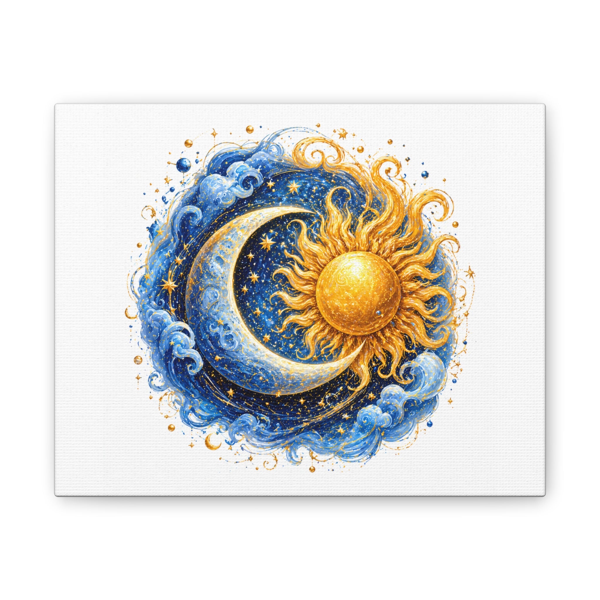 Sun and Moon Wall Art Canvas — Celestial Sun & Crescent Moon Stretched Canvas
