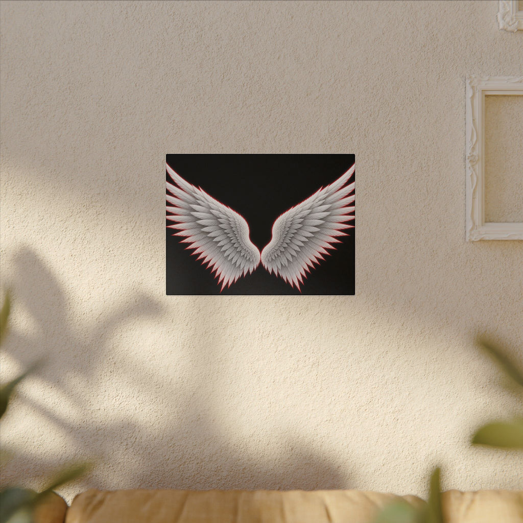 Angel Wings Wall Art Canvas — White Feather Wings on Black Matte Stretched Canvas