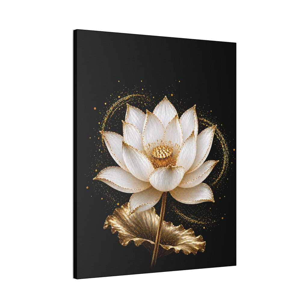 Gold Lotus Canvas Wall Art - Stretched Canvas Floral Print