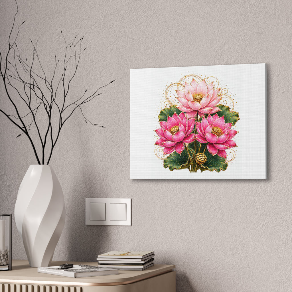 Lotus Floral Canvas Wall Art — Pink Lotus Stretched Canvas Print