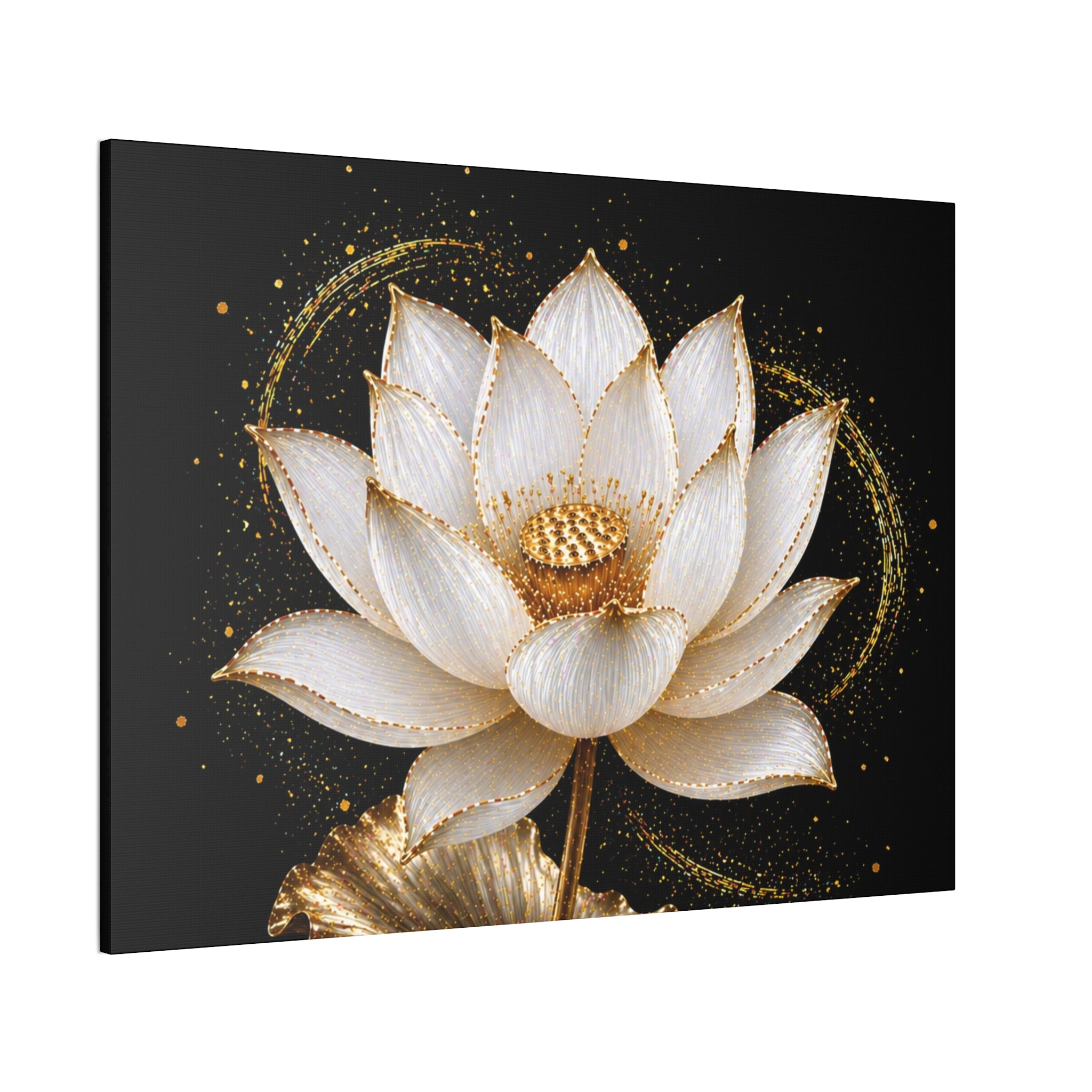 Gold Lotus Canvas Wall Art - Stretched Canvas Floral Print