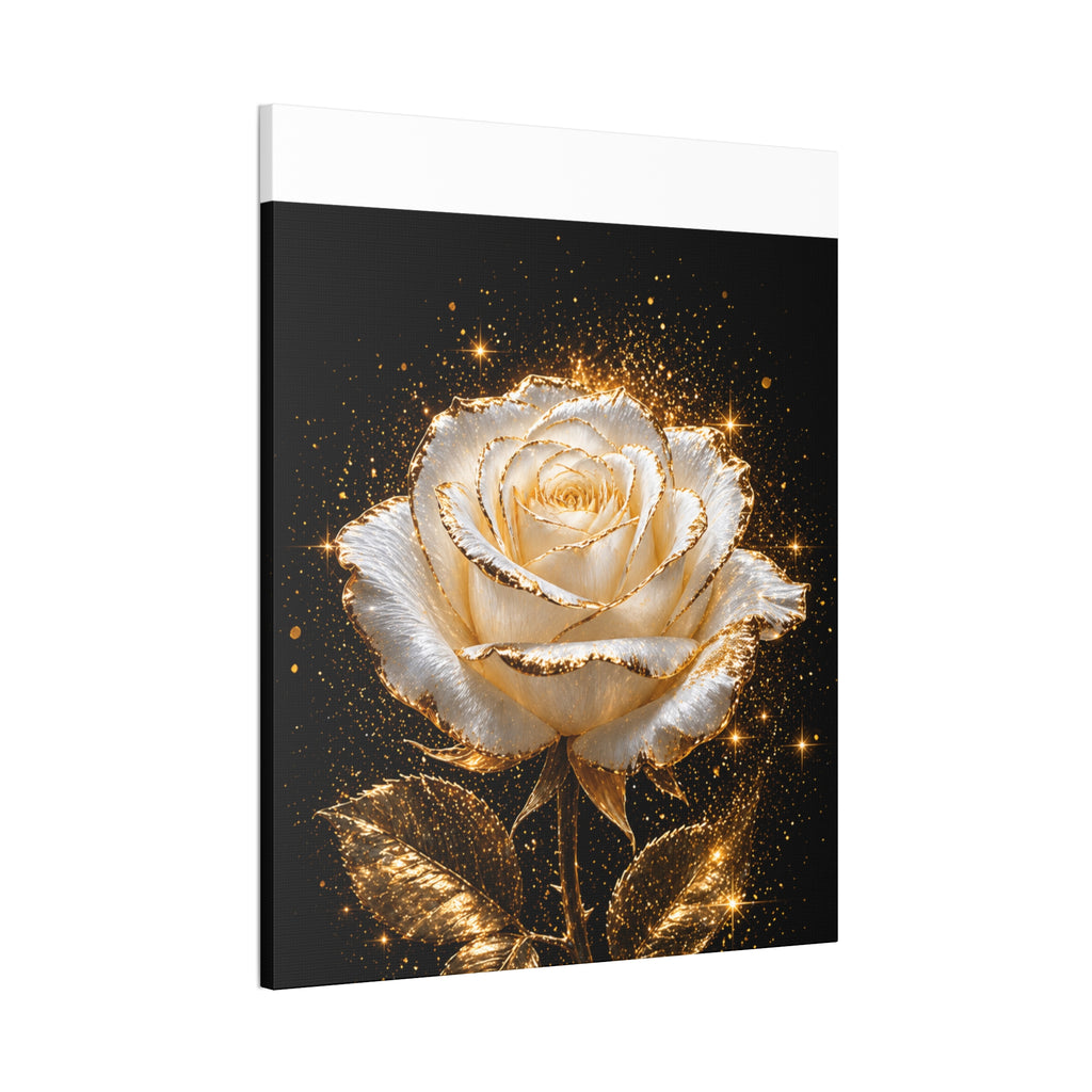 Golden Sparkle Rose Canvas Print — Glam Floral Wall Art