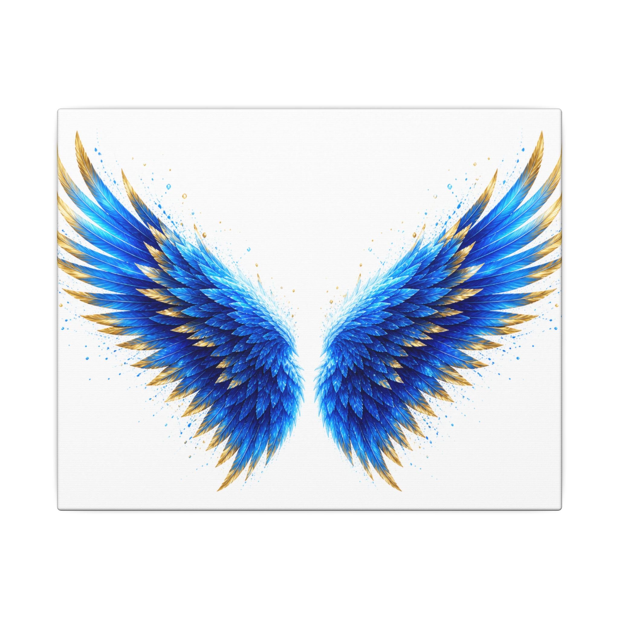 Blue & Gold Angel Wings Matte Canvas Wall Art — Stretched Decorative Canvas