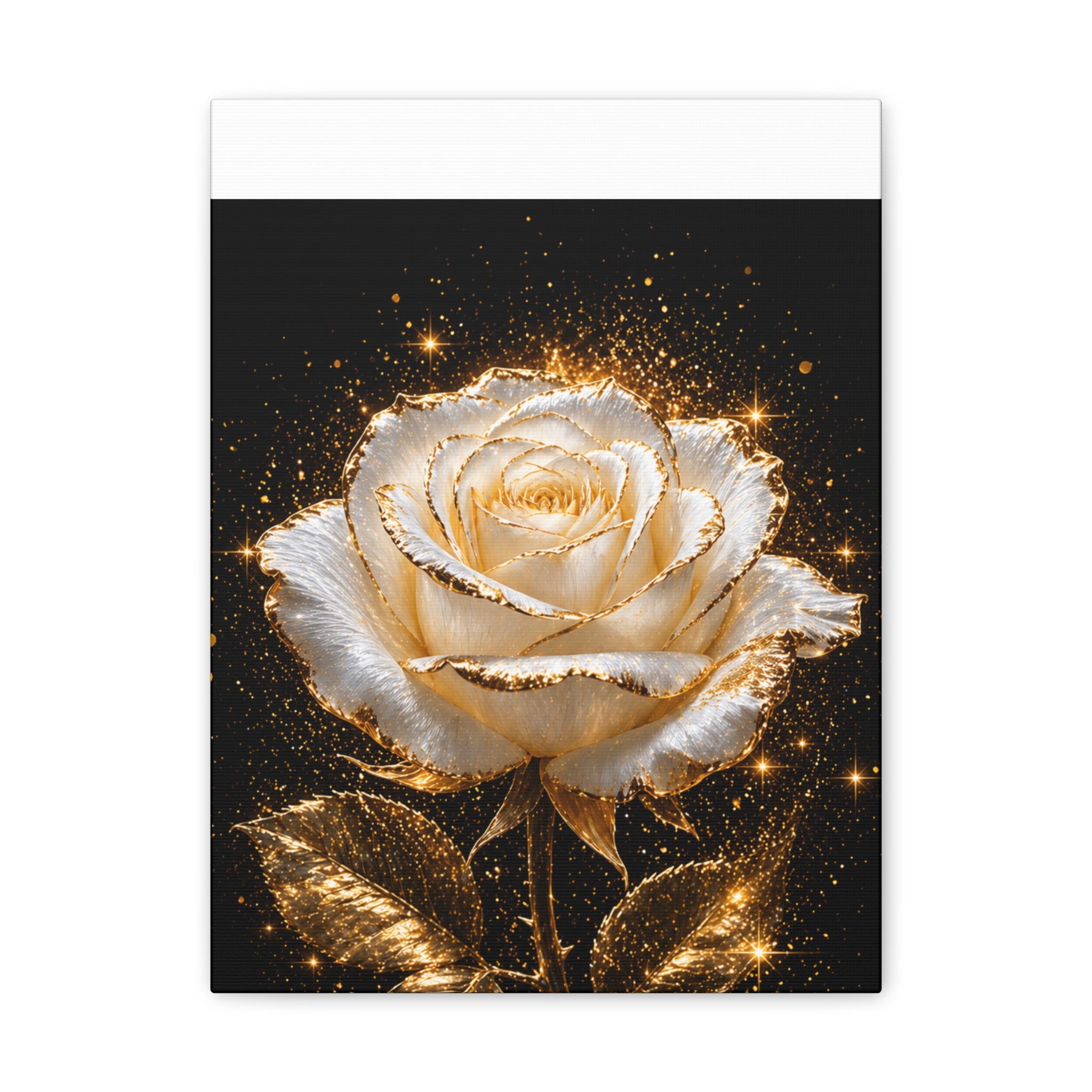 Golden Sparkle Rose Canvas Print — Glam Floral Wall Art