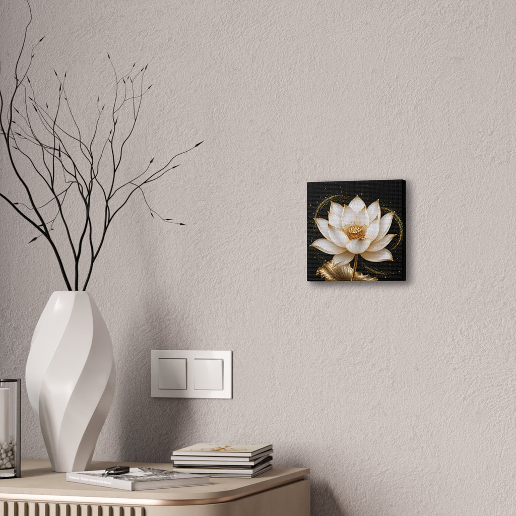 Gold Lotus Canvas Wall Art - Stretched Canvas Floral Print