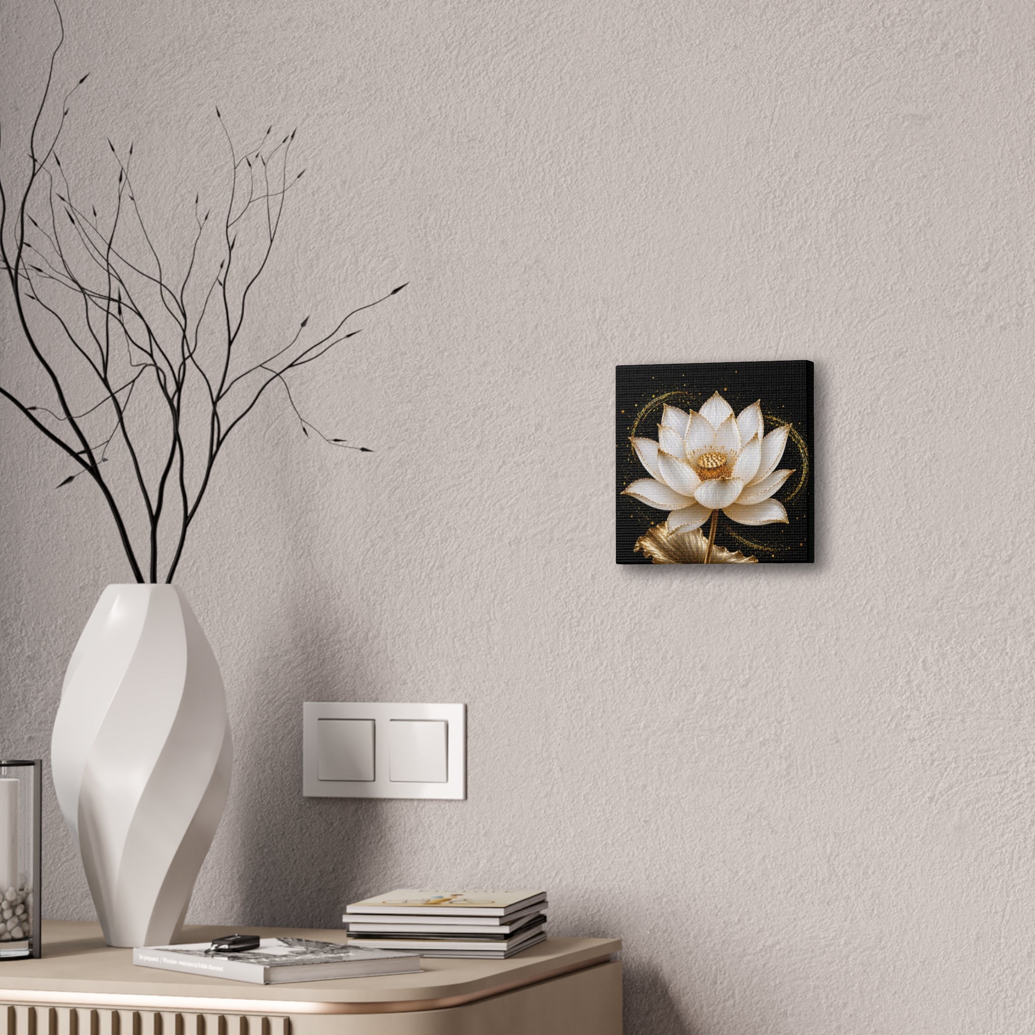 Gold Lotus Canvas Wall Art - Stretched Canvas Floral Print