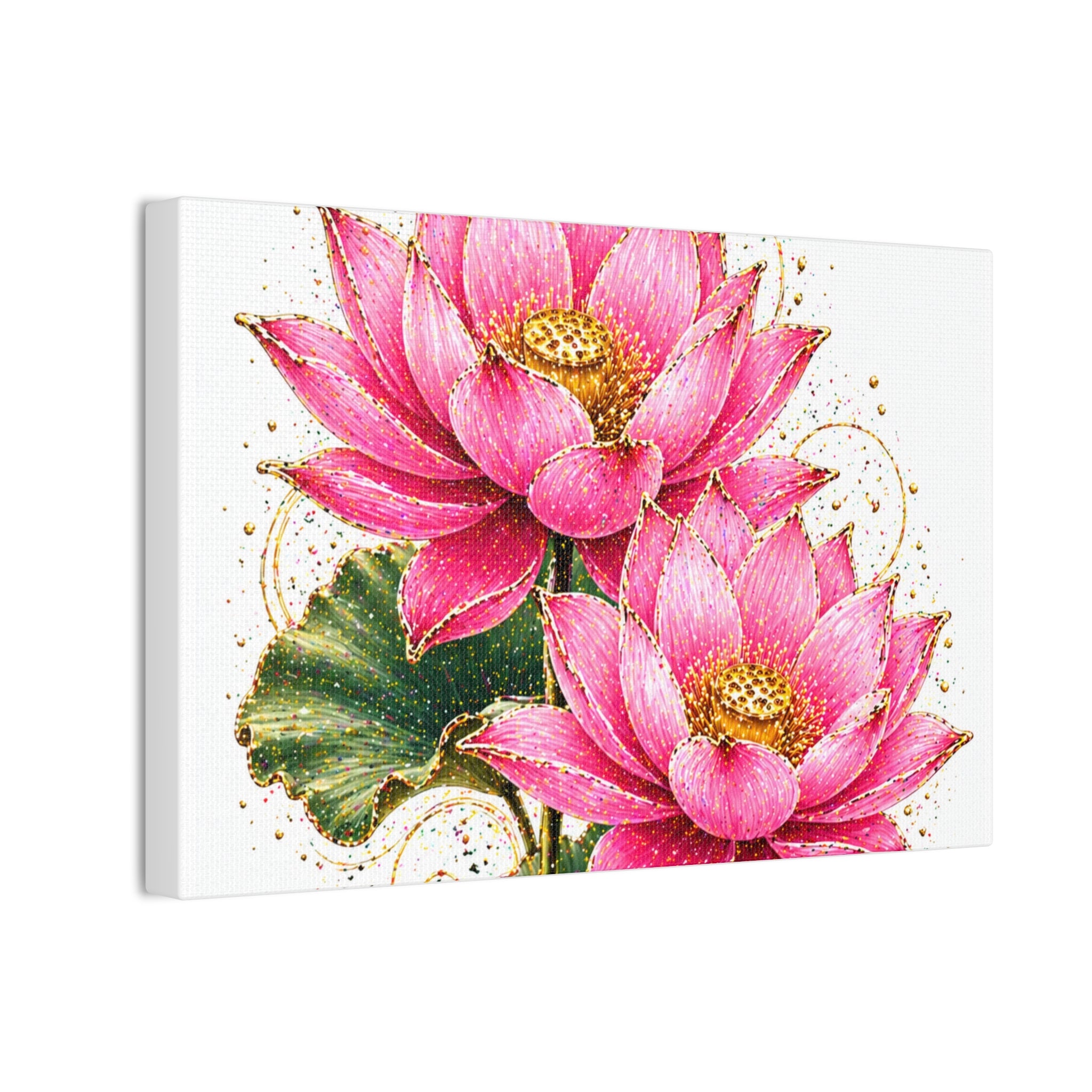 Pink Lotus Canvas Wall Art — Stretched Floral Canvas Print