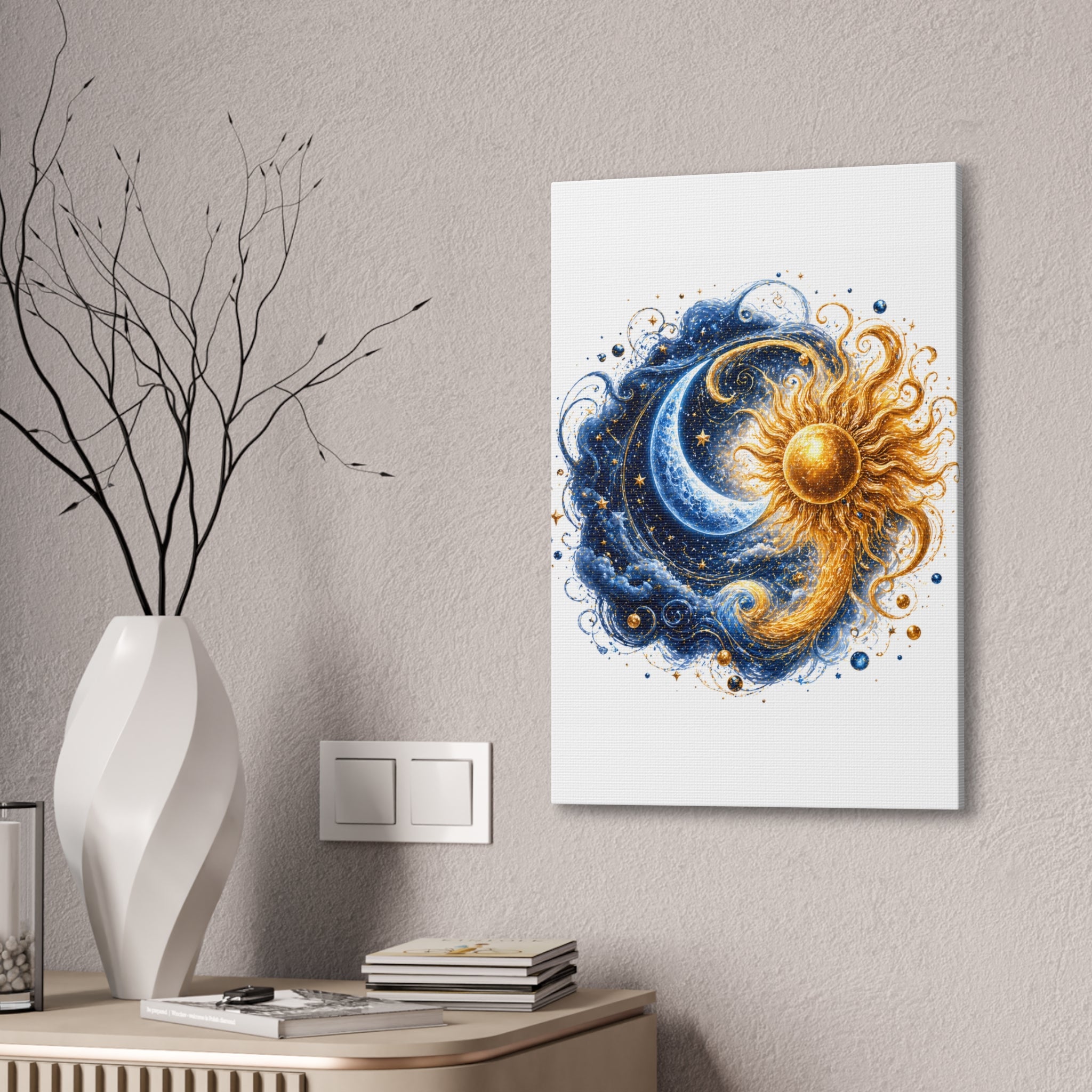 Sun and Moon Wall Art Canvas - Cosmic Celestial Painting